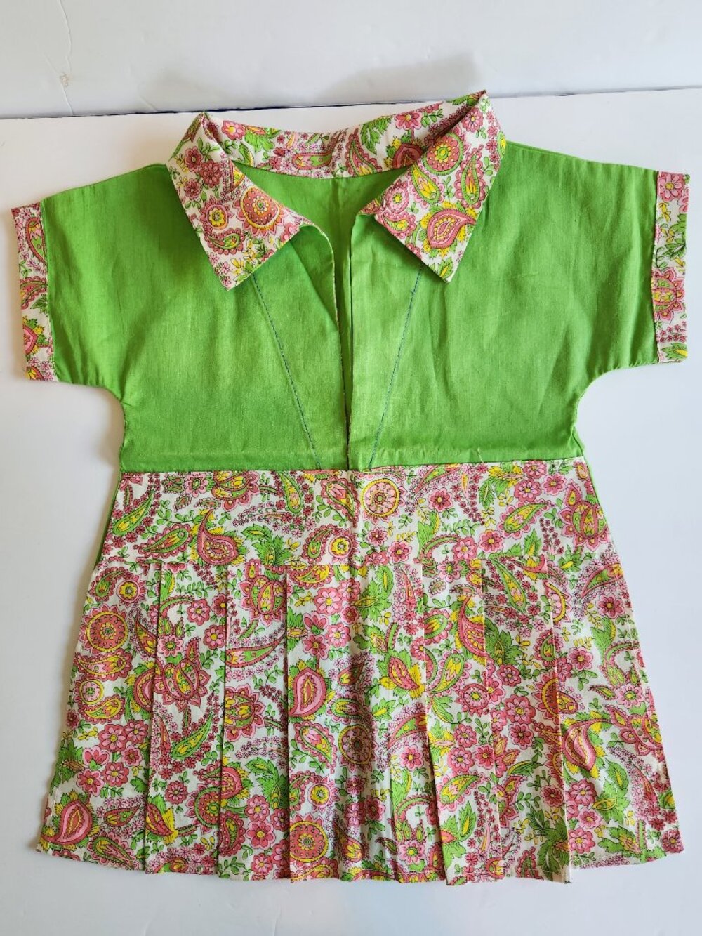 Vintage Handmade Retro Clothes Pin Holder Bag Floral Cotton Pleated Skirt Dress